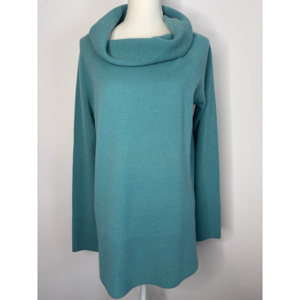 Anthropologie Moth Women's XL Blue Cashmere Sweater Cowl Neck Oversize Cozy Soft